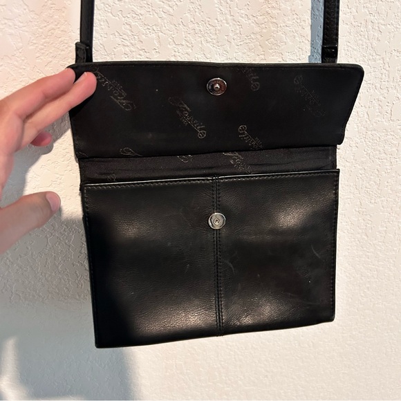 Vintage Fossil Black Leather Purse Double Fold Out Organizer Crossbody Bag Trave - Picture 9 of 15